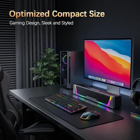 سماعات كمبيوتر Bluedee للكمبيوتر المكتبي، مكبرات صوت Aux للكمبيوتر المكتبي مقاس 3.5 مم مع ضوء RGB ديناميكي، قابس USB سلكي وتشغيل شريط صوت للكمبيوتر، مكبرات صوت للألعاب يمكن التحكم فيها للكمبيوتر الشخصي والكمبيوتر المحمول in Saudi Arabia