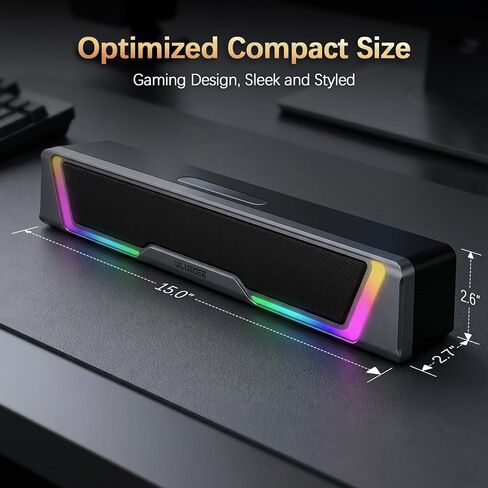 سماعات كمبيوتر Bluedee للكمبيوتر المكتبي، مكبرات صوت Aux للكمبيوتر المكتبي مقاس 3.5 مم مع ضوء RGB ديناميكي، قابس USB سلكي وتشغيل شريط صوت للكمبيوتر، مكبرات صوت للألعاب يمكن التحكم فيها للكمبيوتر الشخصي والكمبيوتر المحمول in Saudi Arabia