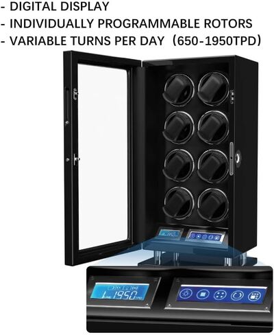 DUKWIN Watch Winder، لفافات ساعة بقفل بصمة الإصبع لـ 6/8/12 مع شاشة LCD تعمل باللمس، جهاز تحكم عن بعد، محرك هادئ للغاية، ضوء أزرق ووسائد ساعة قابلة للتعديل للساعات العالمية وجامع الساعات in Kuwait