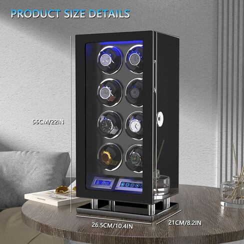DUKWIN Watch Winder، لفافات ساعة بقفل بصمة الإصبع لـ 6/8/12 مع شاشة LCD تعمل باللمس، جهاز تحكم عن بعد، محرك هادئ للغاية، ضوء أزرق ووسائد ساعة قابلة للتعديل للساعات العالمية وجامع الساعات in Kuwait