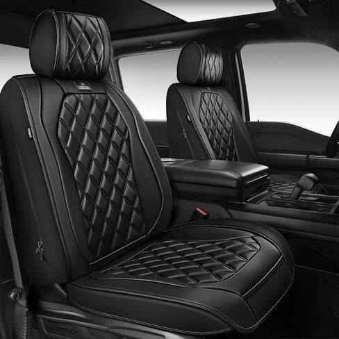 CAR PASS Luxury Leather Car Seat Covers Full Set, 3D Rhombus Waterproof Faux Leather Seat Covers, Universal Automotive Seat Cushion Fit for Sedan SUV Truck Van, Armrest Airbag Compatible Solid Black in Saudi Arabia