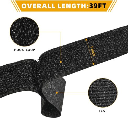 1" x 39ft Nylon Hook and Loop Straps Roll with 30 Metal & 30 Plastic Buckles, Adjustable Reusable Cut-to-Length Ties for Home Office Garage Organization, Black in Saudi Arabia