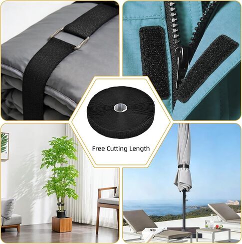 1" x 39ft Nylon Hook and Loop Straps Roll with 30 Metal & 30 Plastic Buckles, Adjustable Reusable Cut-to-Length Ties for Home Office Garage Organization, Black in Saudi Arabia
