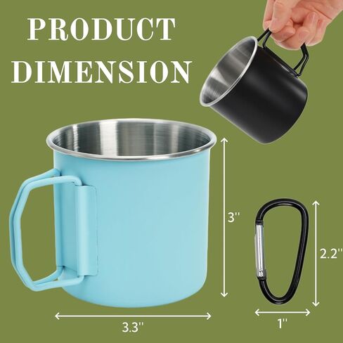4 Pack Camping Mug Set, 12 Oz Stainless Steel Coffee Cups with Fold Handles D Rings, Metal Backpacking Mug Portable Cup for Travel, Hiking, Climbing, Picnic, 4 Colors in Saudi Arabia