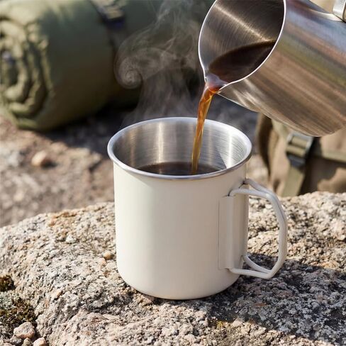 4 Pack Camping Mug Set, 12 Oz Stainless Steel Coffee Cups with Fold Handles D Rings, Metal Backpacking Mug Portable Cup for Travel, Hiking, Climbing, Picnic, 4 Colors in Saudi Arabia