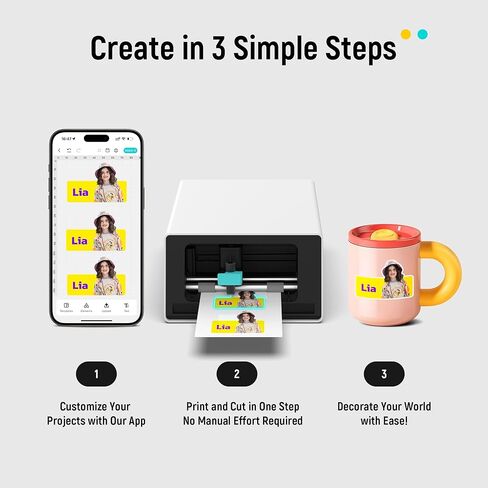 Liene PixCut S1 Inspire Plus Pack - طابعة ملصقات ملونة الكل في واحد وآلة قطع، طابعة صور حرارية صبغ التسامي، 300 نقطة في البوصة، صانع ملصقات ملونة مع 180 ورقة (36 صورة + 216 ورقة ملصق) in Kuwait