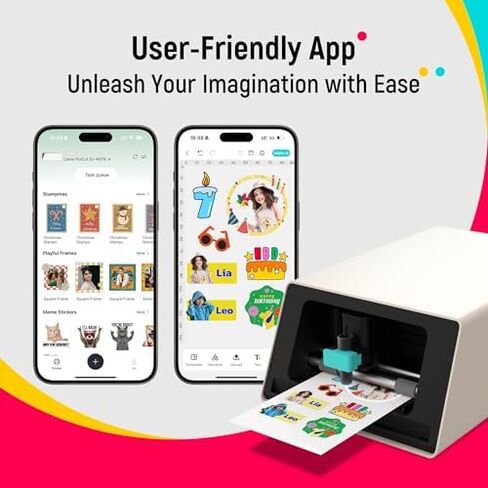 Liene PixCut S1 Inspire Plus Pack - طابعة ملصقات ملونة الكل في واحد وآلة قطع، طابعة صور حرارية صبغ التسامي، 300 نقطة في البوصة، صانع ملصقات ملونة مع 180 ورقة (36 صورة + 216 ورقة ملصق) in Kuwait