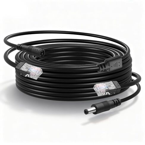 CERRXIAN 32FT Ethernet RJ45 وكابل طاقة الكاميرا، POE CAT5 Ethernet مع مصدر طاقة، Cat 5 RJ45 + 5.5x2.1mm سلك طاقة DC، لنظام مراقبة كاميرا CCTV الأمنية IP إلخ in Saudi Arabia
