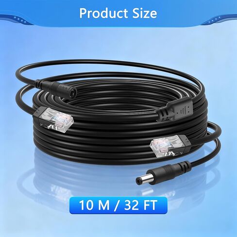 CERRXIAN 32FT Ethernet RJ45 وكابل طاقة الكاميرا، POE CAT5 Ethernet مع مصدر طاقة، Cat 5 RJ45 + 5.5x2.1mm سلك طاقة DC، لنظام مراقبة كاميرا CCTV الأمنية IP إلخ in Saudi Arabia
