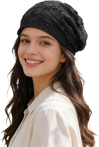 Crochet Slouchy Beanie Hat Handmade Knit Slouchy Floral Skull Hat Cutout Hats for Women Lightweight Knitted in Saudi Arabia