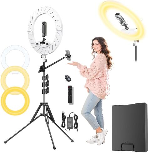 Ring Light 18" with Stand, 55w 6700K LED Light,63" Tripod,Multi-Angle Adjustable Phone Stand, for iPhone and Android Phones, CRI95, Suitable for YouTube, TikTok, Selfies (Black, 18") in Saudi Arabia