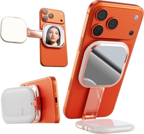 Foluu Magnetic Selfie Light with Mirror & Stand – 49 LED CRI≥90 Fill Light, Zinc Alloy Hinge, 360° Phone Stand Compatible with iPhone MagSafe & Android, Portable Vanity Light for TikTok, Vlogging in Saudi Arabia