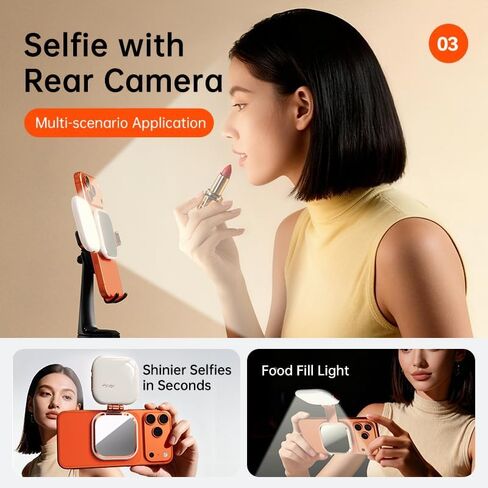Foluu Magnetic Selfie Light with Mirror & Stand – 49 LED CRI≥90 Fill Light, Zinc Alloy Hinge, 360° Phone Stand Compatible with iPhone MagSafe & Android, Portable Vanity Light for TikTok, Vlogging in Saudi Arabia