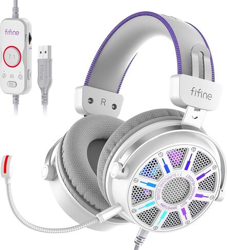 FIFINE Wired Open Back Gaming Headset, Open Acoustic Audio, Breathable Mesh Fabric, 7.1 Surround Sound, Vibrant RGB, USB Control Box, Over-Ear Headphone with Mic for PC, PS5/PS4, Laptop, Mac - H19BP in Saudi Arabia