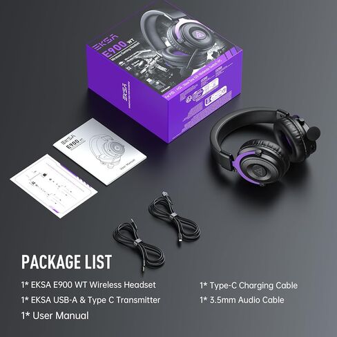 EKSA E900WT Wireless Gaming Headset for PC Ps5 Ps4, 2.4 Ghz USB&Type-C Gaming Headphones with Microphone, 30ms Latency, 80H Battery Bluetooth Headphones for Switch, Laptop, Mobile, Mac in Saudi Arabia