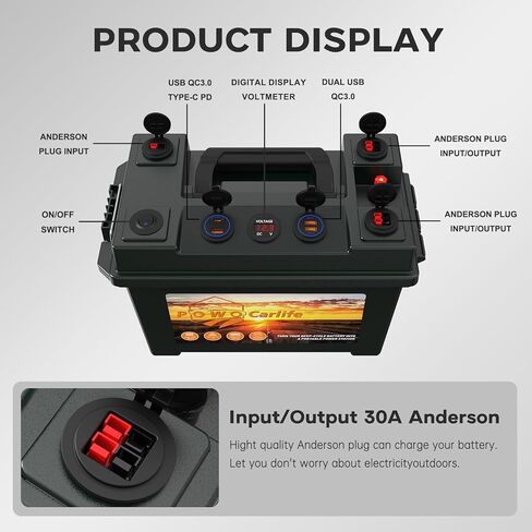 Portable Smart Battery Box Trolling Motor 12V - with QC3.0 /PD Type-C Port/Anderson Plug/Digital Voltmeter, Power Center for RV Solar Panel Boat in Saudi Arabia