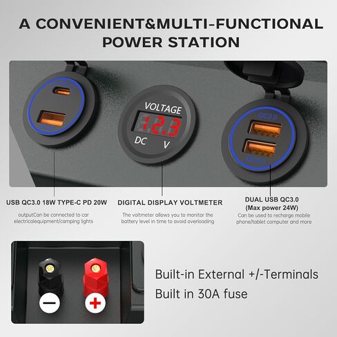 Portable Smart Battery Box Trolling Motor 12V - with QC3.0 /PD Type-C Port/Anderson Plug/Digital Voltmeter, Power Center for RV Solar Panel Boat in Saudi Arabia
