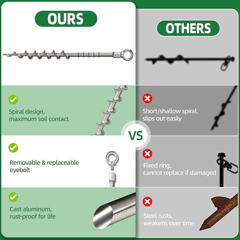 Screw in Tent Stakes 16 Pack Extra Long 14 inch, Heavy Duty Aluminum Ground Anchors with Hex Top for Cordless Drill, Detachable Hooks & T-Handle for Trampoline RV Awning Sand Soft Soil in Saudi Arabia