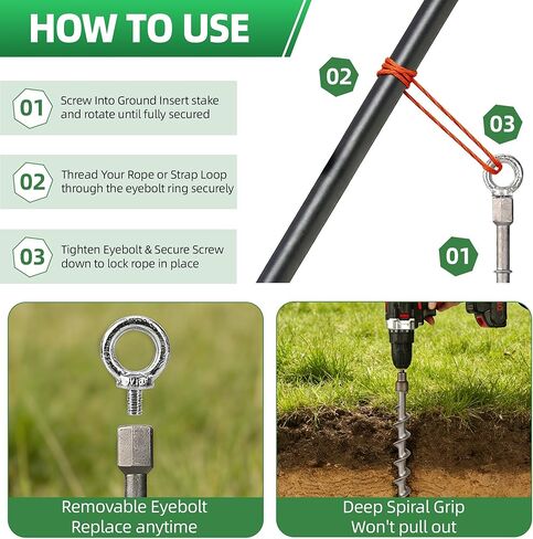 Screw in Tent Stakes 16 Pack Extra Long 14 inch, Heavy Duty Aluminum Ground Anchors with Hex Top for Cordless Drill, Detachable Hooks & T-Handle for Trampoline RV Awning Sand Soft Soil in Saudi Arabia