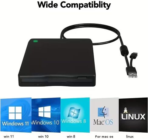 Portable USB 3.5 inch floppy disk external floppy drive, dual interface 1.44MB disk drive, compatible with laptops and desktops, simple connection for data transfer and storage, portable storage drive in Saudi Arabia