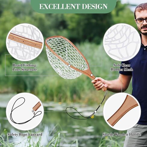 Fly Fishing Net, Soft Mesh Trout with Handle, Soft Rubber Mesh Net for Trout Bass Catch and Release, Gift for Anglers & Fly Fishing Enthusiasts in Saudi Arabia