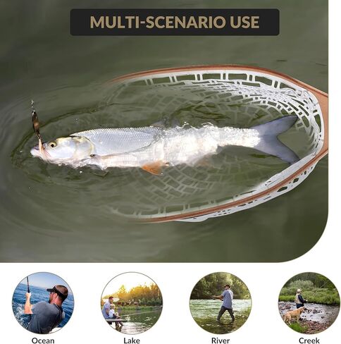Fly Fishing Net, Soft Mesh Trout with Handle, Soft Rubber Mesh Net for Trout Bass Catch and Release, Gift for Anglers & Fly Fishing Enthusiasts in Saudi Arabia