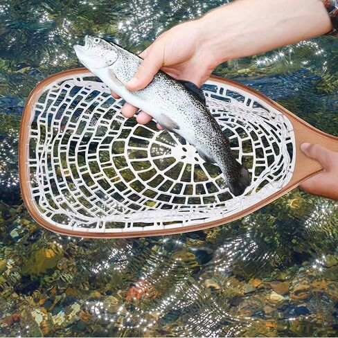 Fly Fishing Net, Soft Mesh Trout with Handle, Soft Rubber Mesh Net for Trout Bass Catch and Release, Gift for Anglers & Fly Fishing Enthusiasts in Saudi Arabia