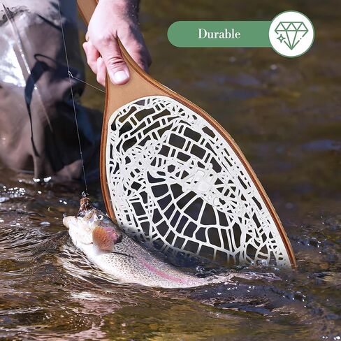 Fly Fishing Net, Soft Mesh Trout with Handle, Soft Rubber Mesh Net for Trout Bass Catch and Release, Gift for Anglers & Fly Fishing Enthusiasts in Saudi Arabia