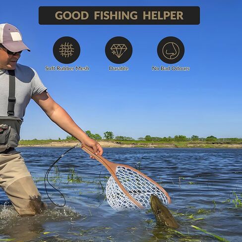 Fly Fishing Net, Soft Mesh Trout with Handle, Soft Rubber Mesh Net for Trout Bass Catch and Release, Gift for Anglers & Fly Fishing Enthusiasts in Saudi Arabia