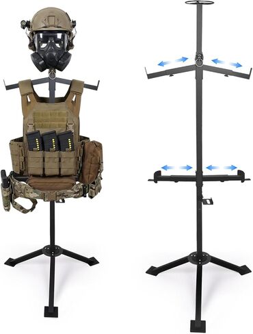 Higher 63'' Tactical Gear Stand for Easier to Wear, Heavy Duty Tactical Vest Hanger, Helmet Vest Belt Display Rack, Adjustable Free-Standing Organizer w 2 Portable Design for Police Gear Rack in Saudi Arabia