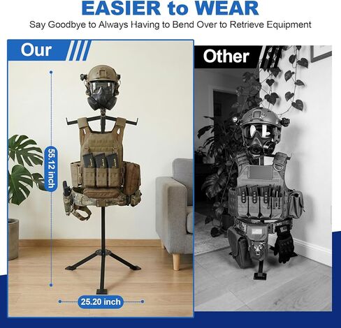 Higher 63'' Tactical Gear Stand for Easier to Wear, Heavy Duty Tactical Vest Hanger, Helmet Vest Belt Display Rack, Adjustable Free-Standing Organizer w 2 Portable Design for Police Gear Rack in Saudi Arabia