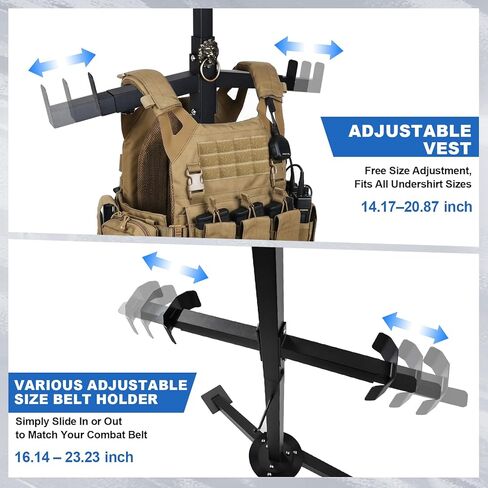 Higher 63'' Tactical Gear Stand for Easier to Wear, Heavy Duty Tactical Vest Hanger, Helmet Vest Belt Display Rack, Adjustable Free-Standing Organizer w 2 Portable Design for Police Gear Rack in Saudi Arabia