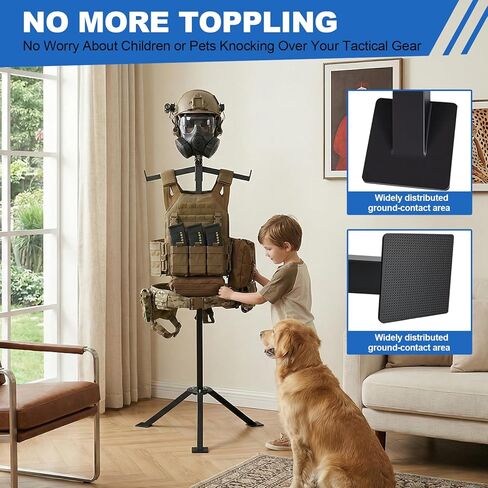 Higher 63'' Tactical Gear Stand for Easier to Wear, Heavy Duty Tactical Vest Hanger, Helmet Vest Belt Display Rack, Adjustable Free-Standing Organizer w 2 Portable Design for Police Gear Rack in Saudi Arabia