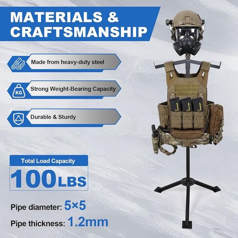 Higher 63'' Tactical Gear Stand for Easier to Wear, Heavy Duty Tactical Vest Hanger, Helmet Vest Belt Display Rack, Adjustable Free-Standing Organizer w 2 Portable Design for Police Gear Rack in Saudi Arabia