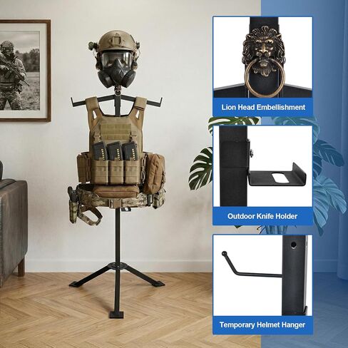 Higher 63'' Tactical Gear Stand for Easier to Wear, Heavy Duty Tactical Vest Hanger, Helmet Vest Belt Display Rack, Adjustable Free-Standing Organizer w 2 Portable Design for Police Gear Rack in Saudi Arabia