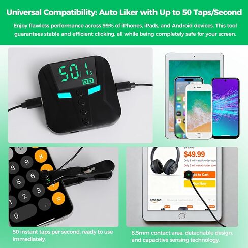 جهاز PAWFECTJEE Auto Clicker لهاتف iPhone Android، أداة التقاط شاشة الألعاب مع 50 نقرة/ثانية، وضع فائق البطء، متوافق مع iOS iPad، الإعجابات المباشرة والمكافآت (وحدة تحكم مع رأسي نقر) in Kuwait