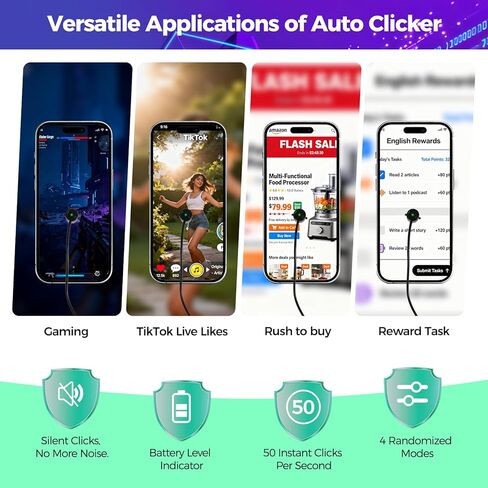 جهاز PAWFECTJEE Auto Clicker لهاتف iPhone Android، أداة التقاط شاشة الألعاب مع 50 نقرة/ثانية، وضع فائق البطء، متوافق مع iOS iPad، الإعجابات المباشرة والمكافآت (وحدة تحكم مع رأسي نقر) in Kuwait