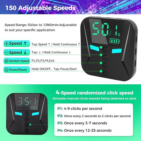 جهاز PAWFECTJEE Auto Clicker لهاتف iPhone Android، أداة التقاط شاشة الألعاب مع 50 نقرة/ثانية، وضع فائق البطء، متوافق مع iOS iPad، الإعجابات المباشرة والمكافآت (وحدة تحكم مع رأسي نقر) in Kuwait