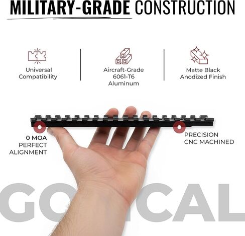 Gotical 18 فتحة 7.45 بوصة الطول الإجمالي Tikka T3/T3x Picatinny قاعدة السكك الحديدية، 6061 T6 الألومنيوم المعطف الصلب بآلة CNC بأكسيد أسود غير لامع 0MOA (0-500yds) in Saudi Arabia