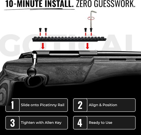 Gotical 18 فتحة 7.45 بوصة الطول الإجمالي Tikka T3/T3x Picatinny قاعدة السكك الحديدية، 6061 T6 الألومنيوم المعطف الصلب بآلة CNC بأكسيد أسود غير لامع 0MOA (0-500yds) in Saudi Arabia
