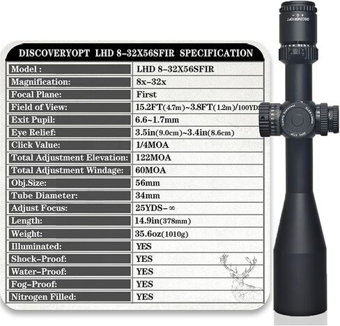 نطاق البندقية LHD 8-32X56، المستوى البؤري الأول، نطاق البندقية FFP، 6 مستويات شبكانية مضيئة، أنبوب بدون توقف 34 مم in Kuwait