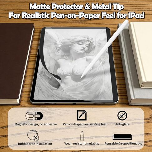 Detachable Matte Paper Film for iPad Pro 13" M5/M4 (2024-2025) & iPad Air 13" M4/M3/M2 (2024-2026), Reusable Magnetic Protector with 2 Extra Pencil Tips, Anti-Glare, HD Clarity in Saudi Arabia