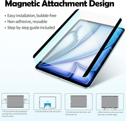 Detachable Matte Paper Film for iPad Pro 13" M5/M4 (2024-2025) & iPad Air 13" M4/M3/M2 (2024-2026), Reusable Magnetic Protector with 2 Extra Pencil Tips, Anti-Glare, HD Clarity in Saudi Arabia