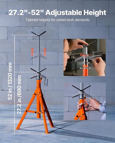 VEVOR Pipe Stand, 2500LBS Heavy Duty Pipe Jack Stands, 27.2"-52" Height Adjustable V Head Pipe Stand, 45# Steel Folding Jack Stand for 1/2-12 inches Pipes in Saudi Arabia