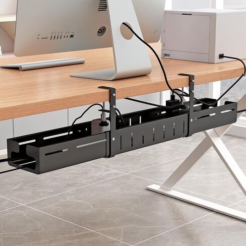 Under Desk Cable Management Tray, Expandable Length 25.2"-38.6",No Drill No Damage to Desk,Cable Tray with Clamp for with Wire Management,for Cord Organizer for Home Office Standing Desk, Black in Saudi Arabia