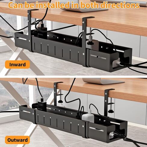 Under Desk Cable Management Tray, Expandable Length 25.2"-38.6",No Drill No Damage to Desk,Cable Tray with Clamp for with Wire Management,for Cord Organizer for Home Office Standing Desk, Black in Saudi Arabia