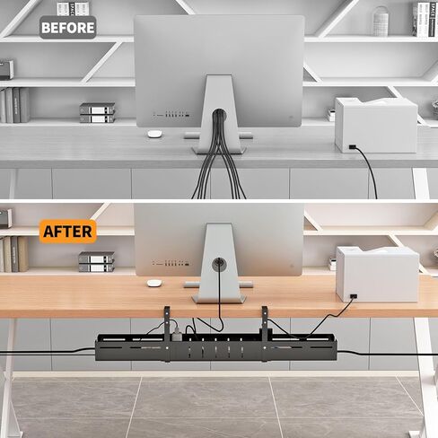 Under Desk Cable Management Tray, Expandable Length 25.2"-38.6",No Drill No Damage to Desk,Cable Tray with Clamp for with Wire Management,for Cord Organizer for Home Office Standing Desk, Black in Saudi Arabia