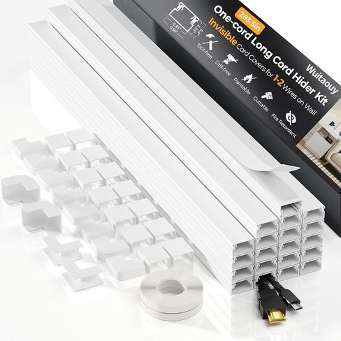 Cord Hider, 212.6in Cord Covers for 1-2 Wires on Wall, Paintable Wire Hider Wire Covers for Cords on Walls, Easy Set-up Cable Hider Cable Raceway to Hide Cords on Wall, W0.59 H0.4in, White in Saudi Arabia