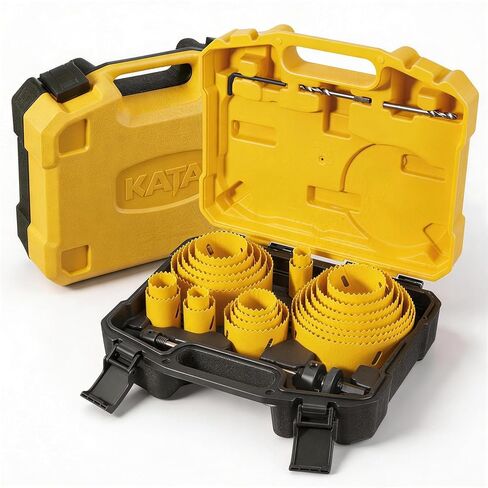 KATA Bi-Metal Hole Saw Kit, 18 Piece M42 High Speed Steel Hole Saw Set with 3/4" -2-1/2" (19-64mm) 11PCS Hole Saw Blades in Case with Mandrels, Drill Bit, Hex Key for Thin Metal, Hard Wood, Drywall in Saudi Arabia