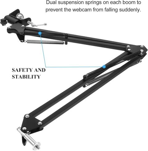 SHOWERORO Metal Webcam Holder with 1/4" Screw Desktop Scissor Arm Stand for Streaming and Video Calls, Black Adjustable Clamp Mount for PC Webcams and Live Broadcasting in Saudi Arabia